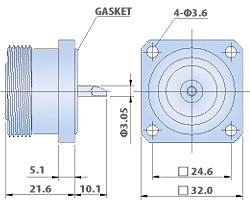 7/16 Connectors DIN Type - Panel and Bulkhead RF Coaxial Cable Connector with 4 Hole Flange Mount Jack, Solder Pot Terminal Type