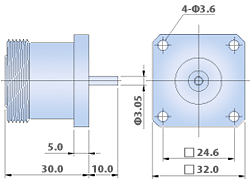 7/16 Connectors DIN Type - Panel and Bulkhead RF Coaxial Cable Connector with 4 Hole Flange Mount Jack, Straight Terminal Type
