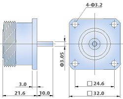 7/16 Connectors DIN Type - Panel and Bulkhead RF Coaxial Cable Connector with 4 Hole Flange Mount Jack, Straight Terminal Type