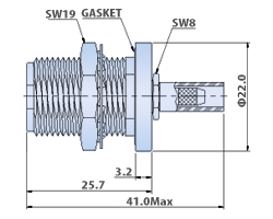 N Type Connectors for RF Flexible Cables : Bulkhead Cable Jack, Crimp Type
