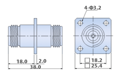 RF Adapters N Type In-series : 4 Hole Flange Mount, Jack to Jack Type