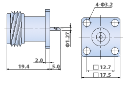 N Type Connectors for RF Panel and Bulkhead : 4 Hole Flange Mount Jack, Solder Pot Terminal Type