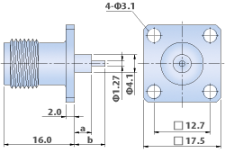 TNC Connectors RF coaxial - B/F and PCB type : 4 Hole Flange Jack, Straight Terminal Type