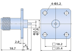 TNC Connectors RF coaxial - B/F and PCB type : 4 Hole Flange Jack, Straight Terminal Type