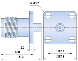 TNC Connectors for Semi Rigid Cables with 4 hole flange Cable Jack, Direct Solder Type