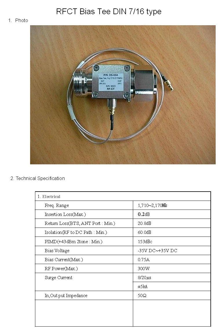 RF Bias Tee 7/16 DIN type - Specification 1/4